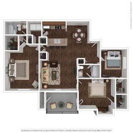 3 bedroom 2 bath floor plan A at Canopy Glen, Norcross, Georgia