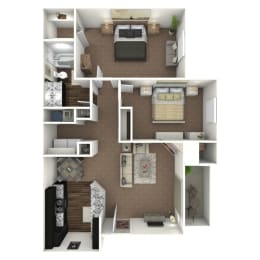 2 bedroom 1 bath floor plan B at Deer Crest Apartments, Broomfield, CO