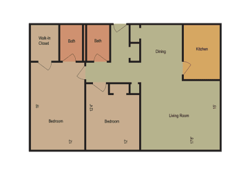 CARROLLTON 2 Bedroom 2 Bathroom Floor Plan at Esplanade at City Park, Louisiana
