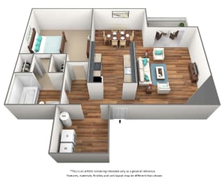 1 Bed 1 Bath Floor Plan at Glen at North Creek, Everett, WA, 98208