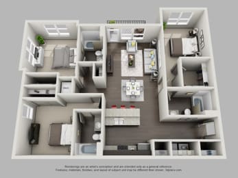 3 Bed 3 Bath Floor Plan at Heritage at Oakley Square, Cincinnati, OH, 45209