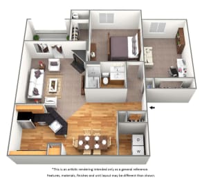 1 Bedroom A 3 Bath Floor Plan at Malvern Lakes, Fredericksburg, Virginia