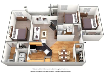 3 Bedrooms and 2 Bathrooms Floor Plans at Malvern Lakes, Virginia, 22406