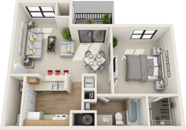 1 bedroom 1 bath floor plan at St. Johns Forest Apartments, Jacksonville