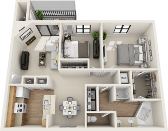 1 bedroom 1 bath floor plan D at St. Johns Forest Apartments, Jacksonville, FL