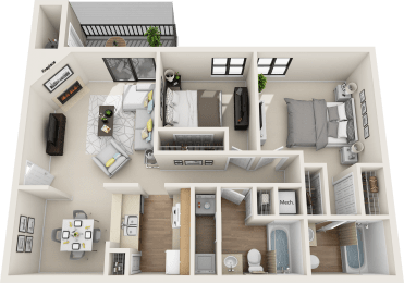 1 bedroom 1 bath floor plan E at St. Johns Forest Apartments, Jacksonville, 32277
