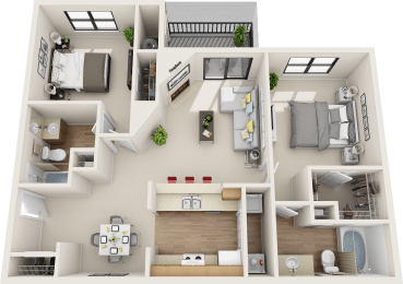 2 bedroom 2 bath floor plan at St. Johns Forest Apartments, Jacksonville