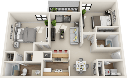 2 bedroom 2 bath floor plan A at St. Johns Forest Apartments, Florida