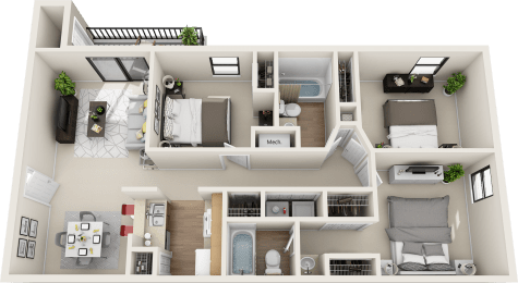 3 bedroom 2 bath floor plan A at St. Johns Forest Apartments, Jacksonville, FL