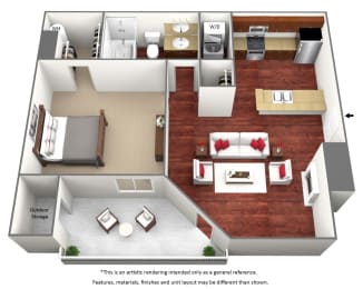 1 Bedroom 1 Bathroom Floor Plan C at The Glen, Texas, 75067