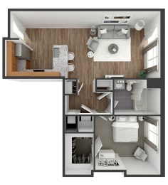 1 bedroom 1 bath floor plan A3 at The View at Old City, Philadelphia, Pennsylvania