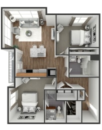 2 bedroom 2 bath floor plan B at The View at Old City, Philadelphia, PA, 19106