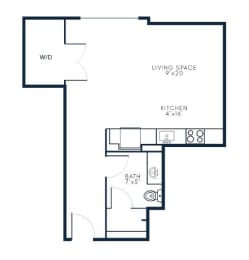S2 Studio Floor Plan Layout at Riverwalk Apartments, Massachusetts