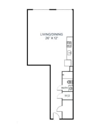 Studio Floor Plan Layout at Riverwalk Apartments, Massachusetts