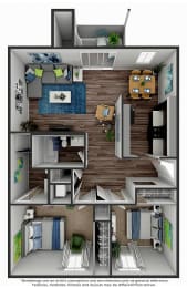2 Bed 2 Bath Floor Plan at 2900 Lux Apartment Homes, Las Vegas, NV, 89102