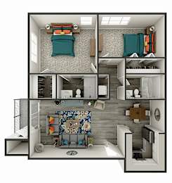 A collage of different room designs with a focus on the bedroom.