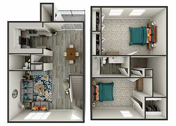 A diagram of a small apartment with a bedroom and a living room.
