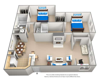 3  bedroom 2 bathroom floor plan at Bridford Lake Apartments, North Carolina