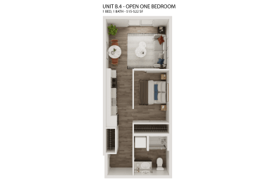 1 bed 1 bath B4 Floor Plan at Hue, Redmond, WA