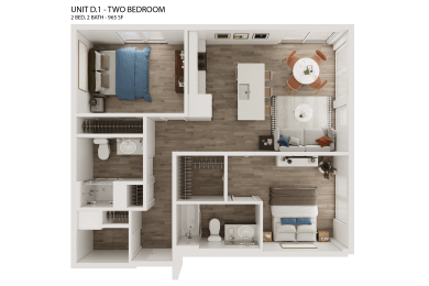 2 bed 2 bath D1 Floor Plan at Hue, Washington