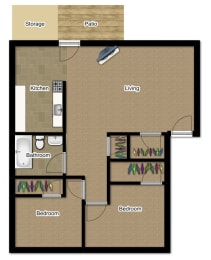 Floor Plan  Two-Bedroom One-Bath