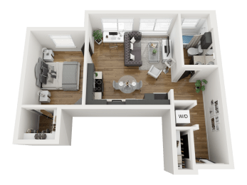 1 Bedroom 1 Bath Floor Plan at Proctor Flats, Tacoma, Washington