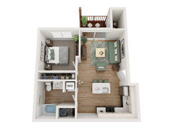 1 Bed 1 Bath Floor Plan at Telka Apartments, Silverdale