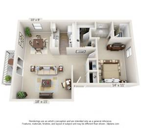 3D floor plan at Auburn Glen Apartments, Jacksonville