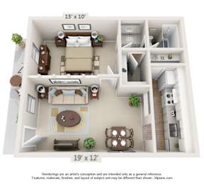 Amber Floor Plan - 3D at Auburn Glen Apartments, Jacksonville