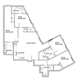 a floor plan of a house with bedrooms and a living room