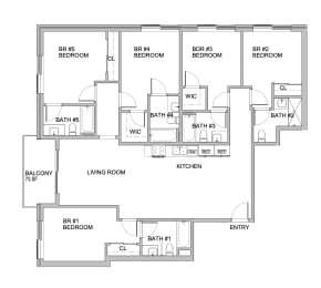 a floor plan of a house with bedrooms and a living room