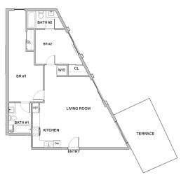 a floor plan of a house with a bedroom and a living room