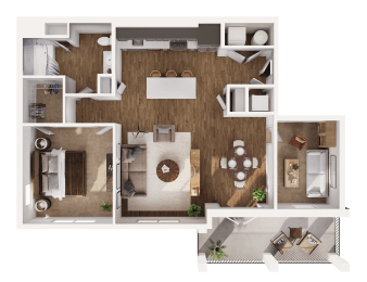 Bergamot Floor Plan at Hamilton at Eagleview, featuring 1 bedroom, 1 bathroom, and a den for flexible living in Exton, PA