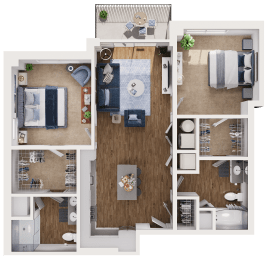Hydrangea Floor Plan at Hamilton at Eagleview, featuring 2 bedrooms, 2 bathrooms, and spacious living areas in Exton, PA