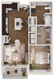 Sunflower Floor Plan at Hamilton at Eagleview, featuring 1 bedroom, 1 bathroom, and comfortable living spaces in Exton, PA