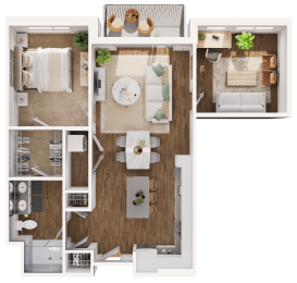 Daylily Floor Plan at Hamilton at Eagleview, featuring 1 bedroom, 1 bathroom, and a den for versatile living in Exton, PA 19341