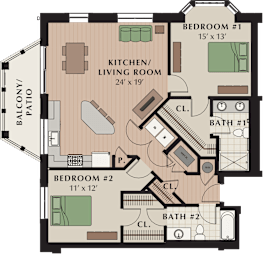 a floor plan of a bedroom apartment with a bathroom and a living room