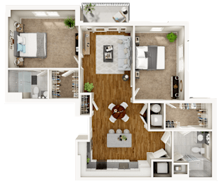 A floor plan of a house with a kitchen, living room, dining room, and bedrooms.
