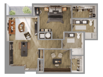 a 3d floor plan of a house with a bedroom and a living room at Bemiston Place Apartments, Clayton