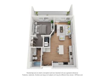 1 bed 1 bath A2 Floor Plan at 2200 LaSalle, St Louis, Missouri