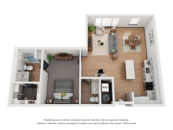 1 bed 1 bath A5 Floor Plan at 2200 LaSalle, Missouri, 63104