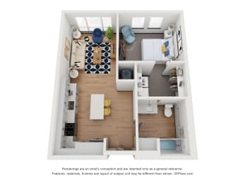 1 bed 1 bath A7A ADA Floor Plan at 2200 LaSalle, St Louis, MO, 63104