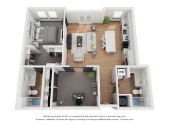 2 bed 2 bath B1 Floor Plan at 2200 LaSalle, St Louis, MO