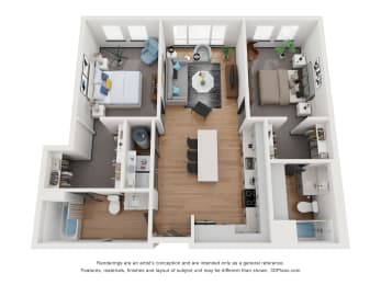 2 bed 2 bath B2 Floor Plan at 2200 LaSalle, St Louis, 63104