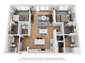 2 bed 2 bath B5 Floor Plan at 2200 LaSalle, St Louis