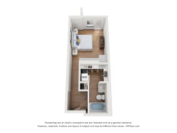 Studio 1 bathS0 Floor Plan at 2200 LaSalle, St Louis, 63104