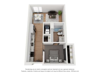 Studio 1 bath S1 Floor Plan at 2200 LaSalle, St Louis, MO
