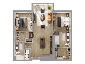 a 3d rendering of a floor plan of a house at Bemiston Place Apartments, Clayton, MO