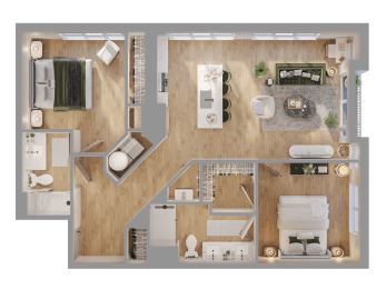 2 bed two bathroom 2D floorplan at Bemiston Place Apartments, Clayton, 63105