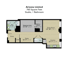 floor plan of the studio apt 525 sq ft